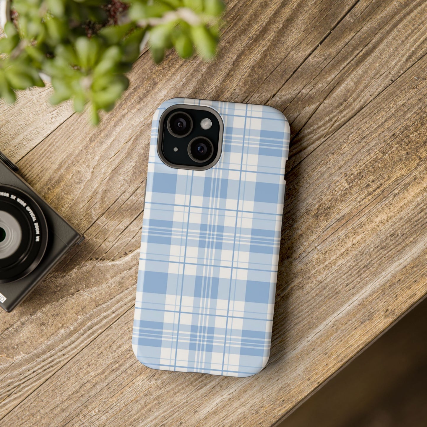 Impact-Resistant Phone Case - Easter Plaid Blue