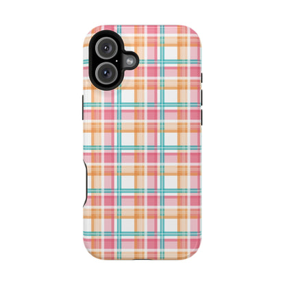 Impact-Resistant Phone Case - Summer Plaid Pink