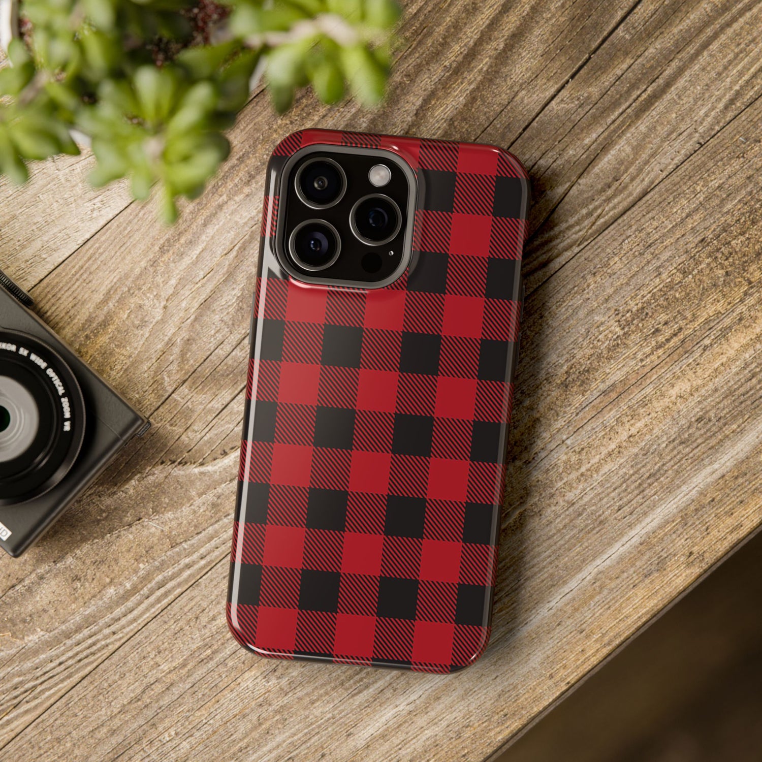 Impact-Resistant Phone Case-Red Black Buffalo Plaid, iPhone, Samsung