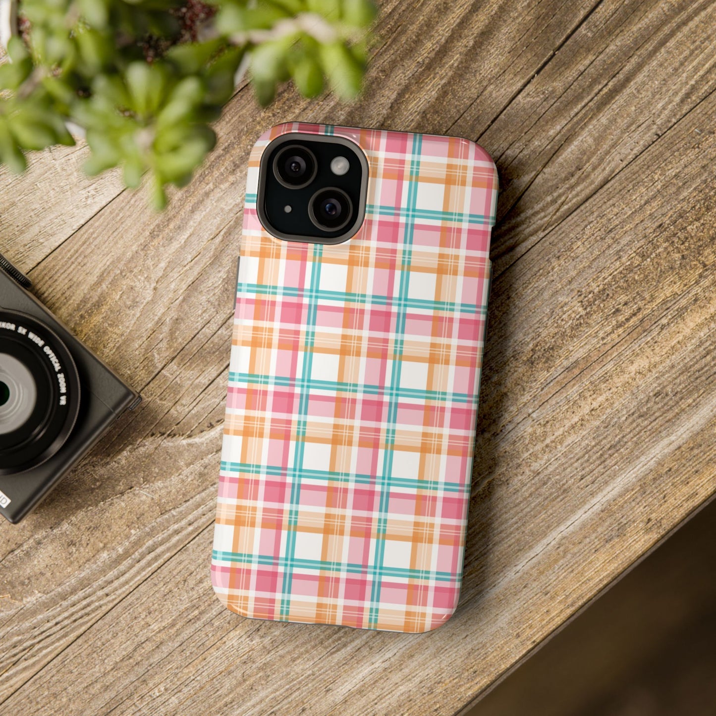 Impact-Resistant Phone Case - Summer Plaid Pink