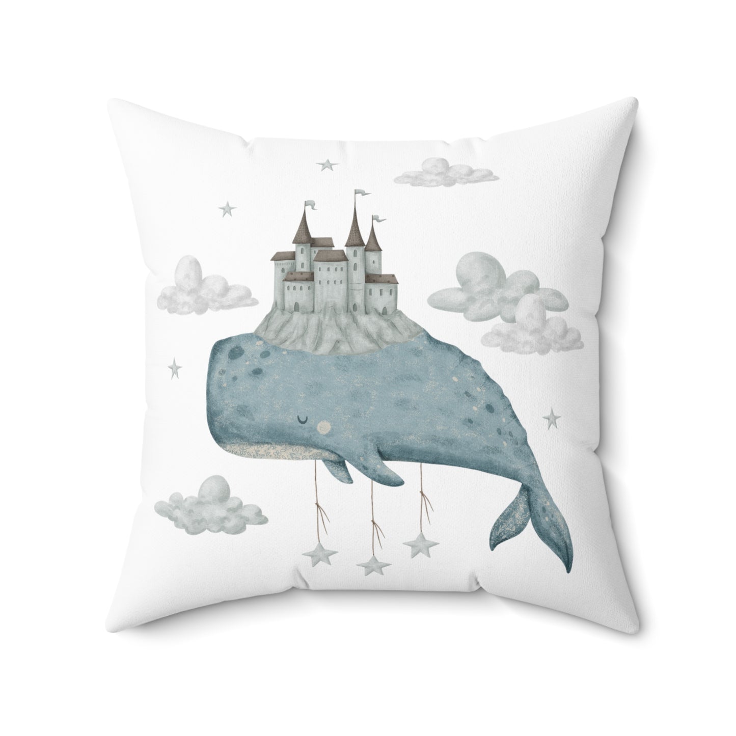 Spun Polyester Square Pillow with Removable Cover Watercolor Memories of Dreams Whale Sandcastle