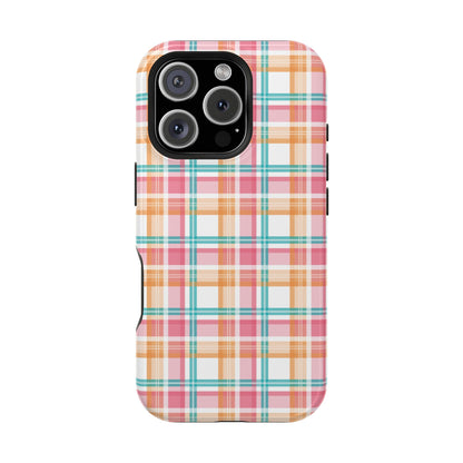 Impact-Resistant Phone Case - Summer Plaid Pink