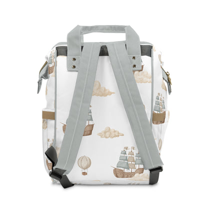 Watercolor Pirate Ship Clouds Multifunctional Diaper Backpack