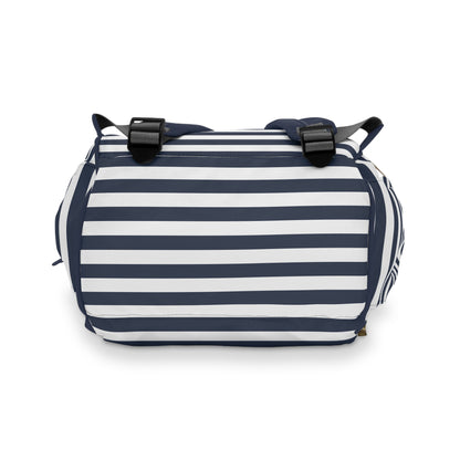 Nautical Stipe Multifunctional Diaper Backpack-Navy