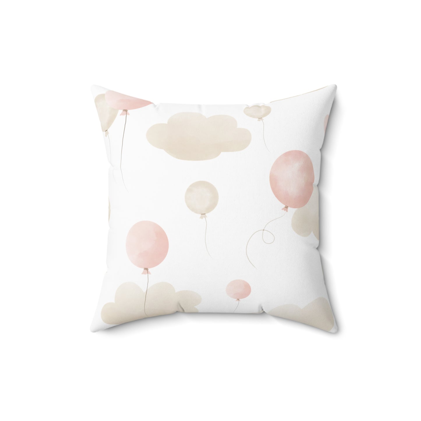 Spun Polyester Square Pillow with Removable Cover Watercolor Balloon Clouds Pink