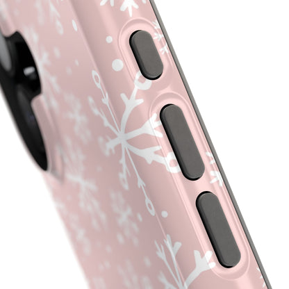 Pink White Snowflakes Impact-Resistant Phone Case