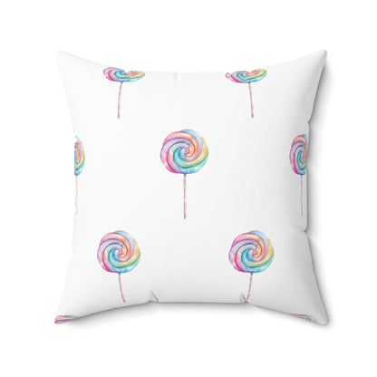 Spun Polyester Square Pillow with Removable Cover Watercolor Candy Land Lollipops