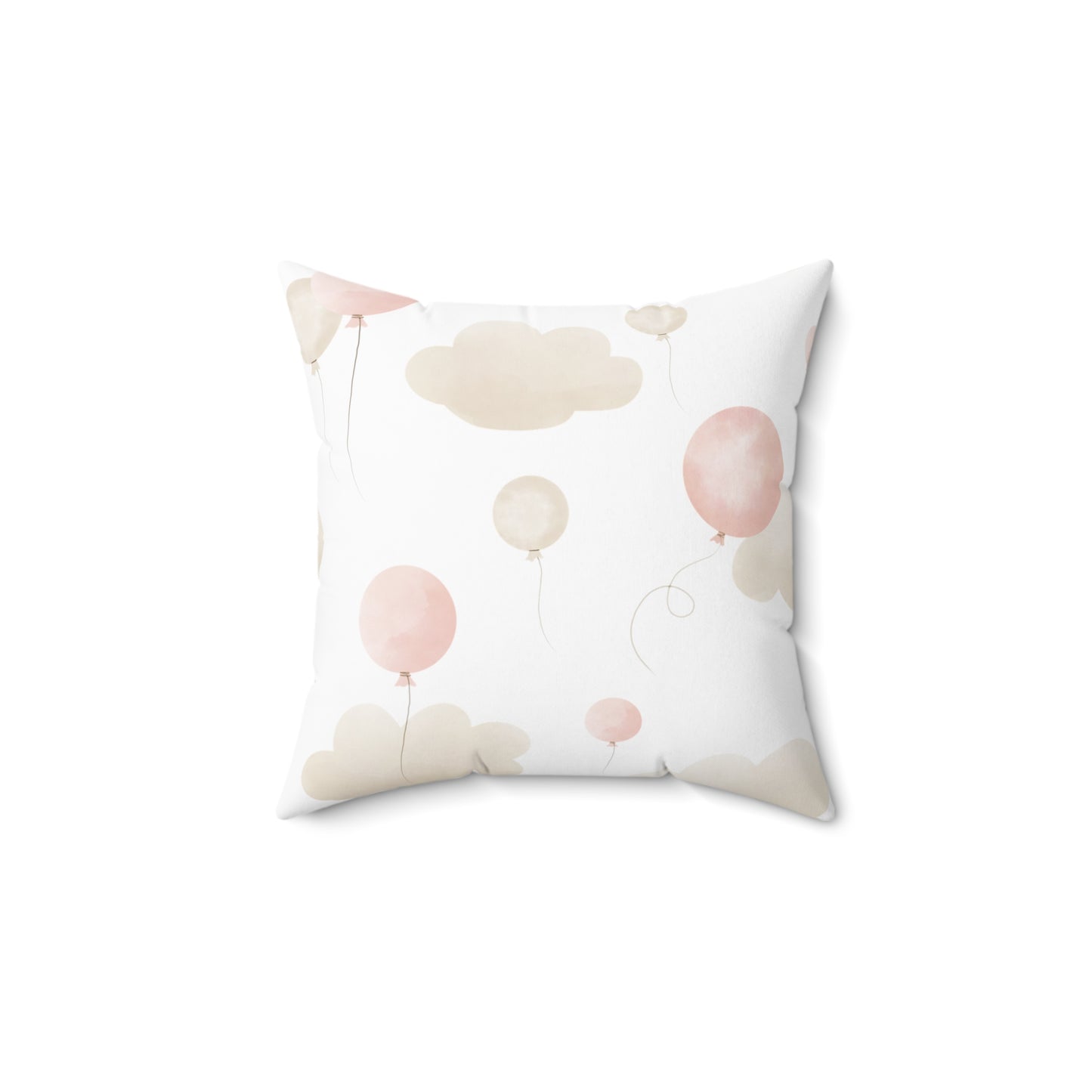 Spun Polyester Square Pillow with Removable Cover Watercolor Balloon Clouds Pink