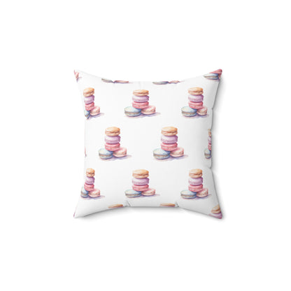 Spun Polyester Square Pillow with Removable Cover Watercolor Candy Land Macarons