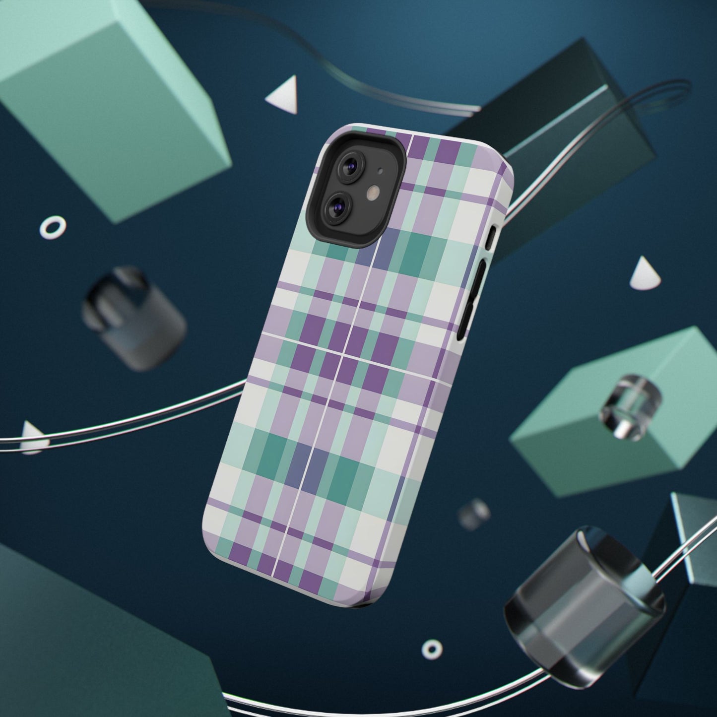 Impact-Resistant Phone Case - Spring Plaid Purple