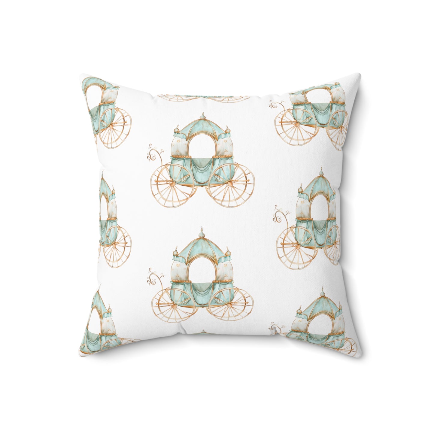 Spun Polyester Square Pillow with Removable Cover Watercolor Teal Princess Carriage