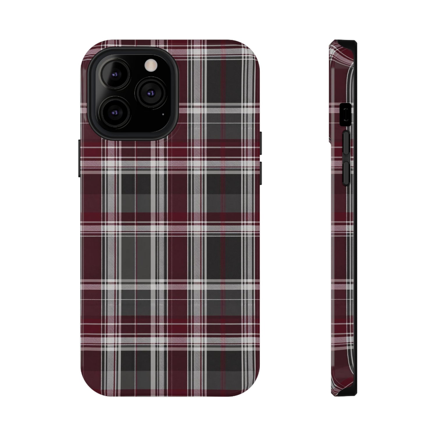 Stylish Plaid Impact-Resistant Phone Cases- Maroon Grey Plaid