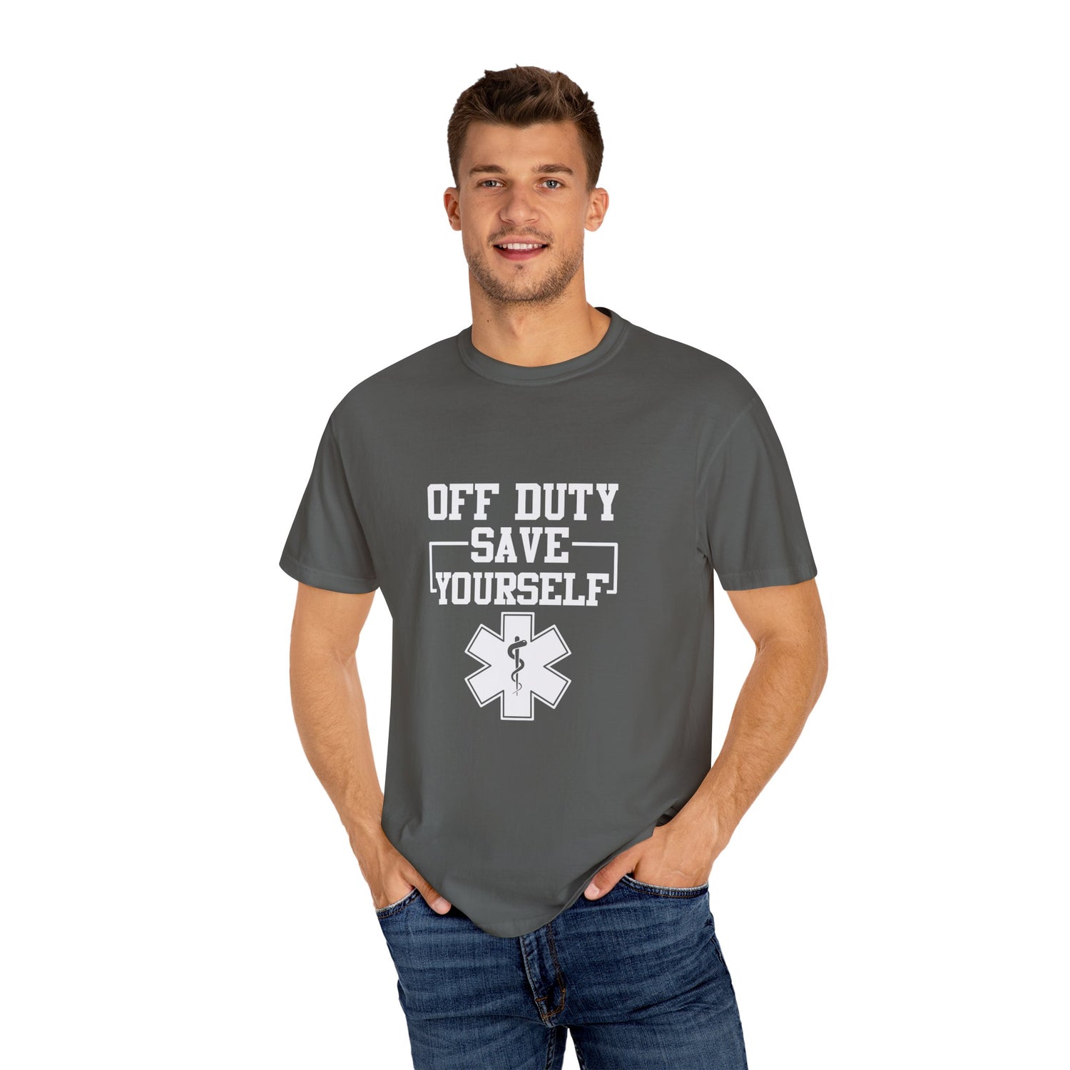 Unisex Off Duty T-Shirt, EMS Gift, First Responder Tee, Paramedic Humor Shirt, Casual Wear, Emergency Services Apparel