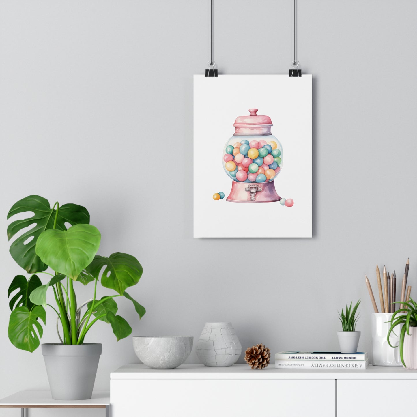 Giclée Art Print Watercolor Candy Land Bubble Gum Machine 2