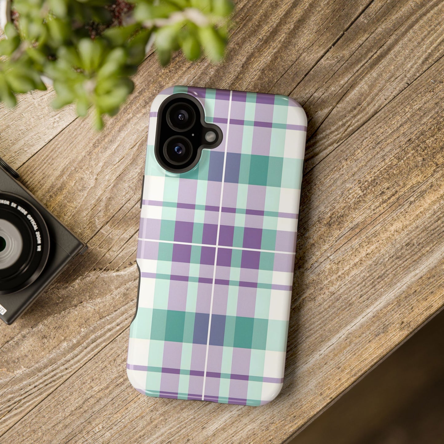 Impact-Resistant Phone Case - Spring Plaid Purple