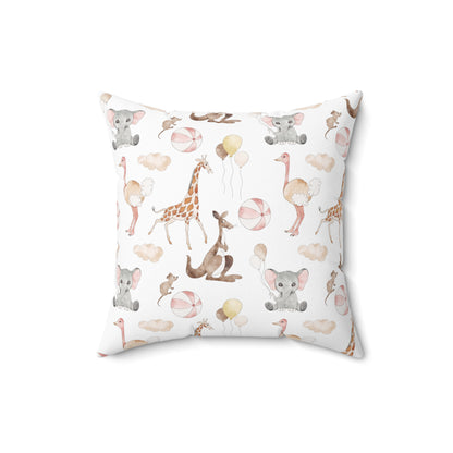 Spun Polyester Square Pillow with Removable Cover Watercolor Circus Animals