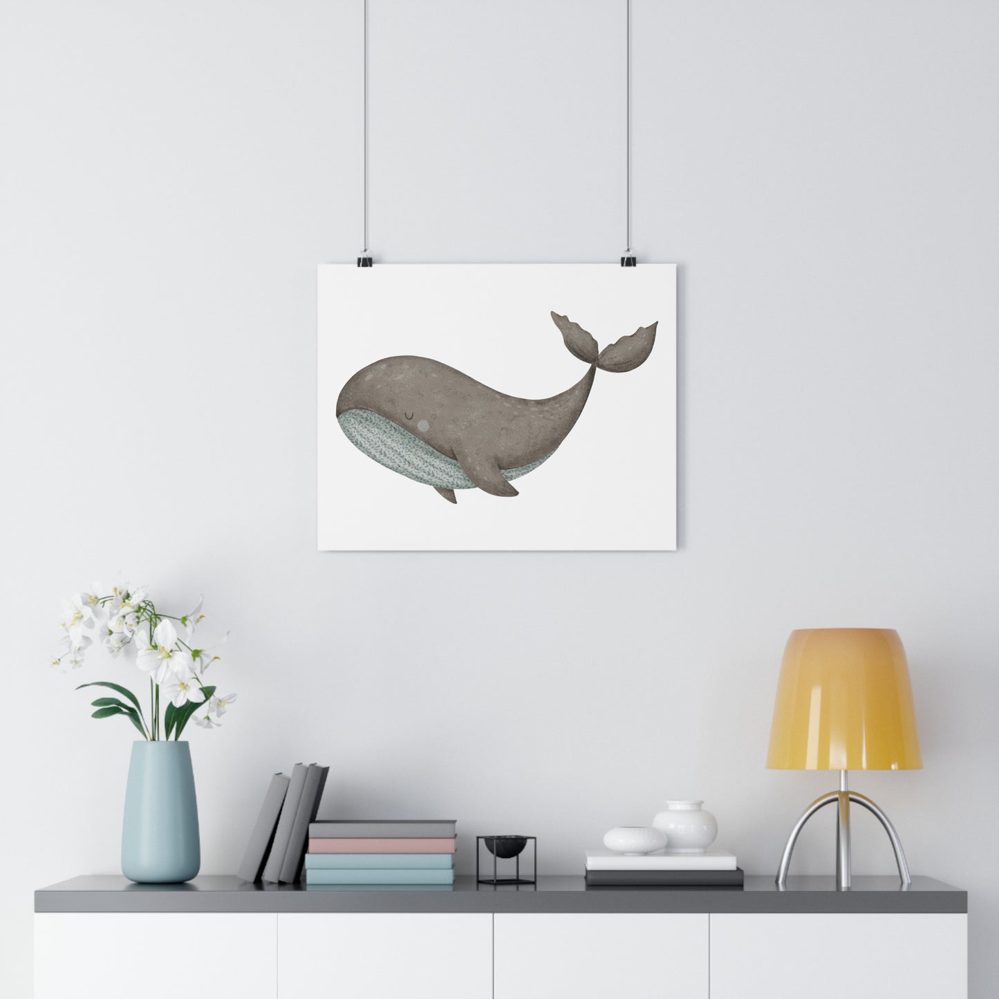 Giclée Art Print Watercolor Dreams Whale Blue Grey