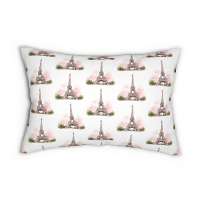 Spun Polyester Lumbar Pillow with Removable Cover Watercolor Pink Paris Eiffel Tower