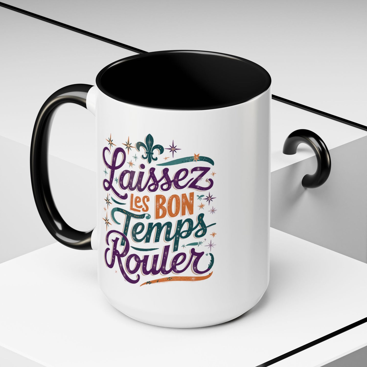 Vibrant Accent Coffee Mug - 'Laissez les Bon Temps Rouler', Perfect for Celebrations, Gifts, Coffee Lovers, Home Decor, and More