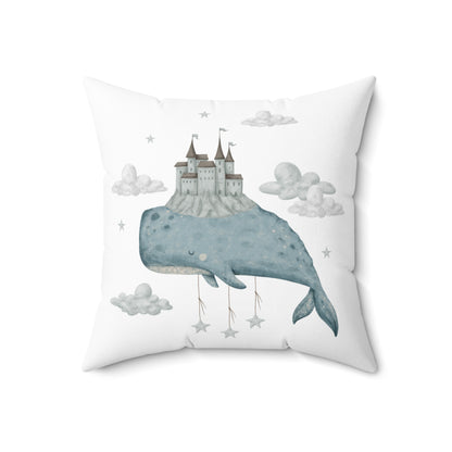 Spun Polyester Square Pillow with Removable Cover Watercolor Memories of Dreams Whale Sandcastle