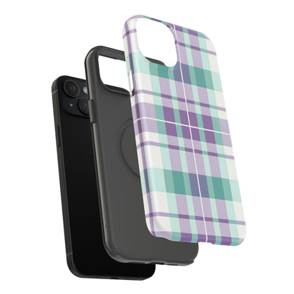 Impact-Resistant Phone Case - Spring Plaid Purple