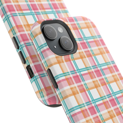 Impact-Resistant Phone Case - Summer Plaid Pink