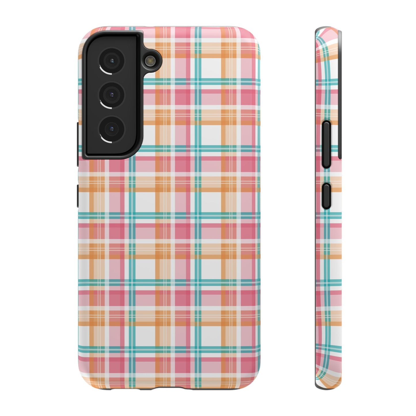 Impact-Resistant Phone Case - Summer Plaid Pink