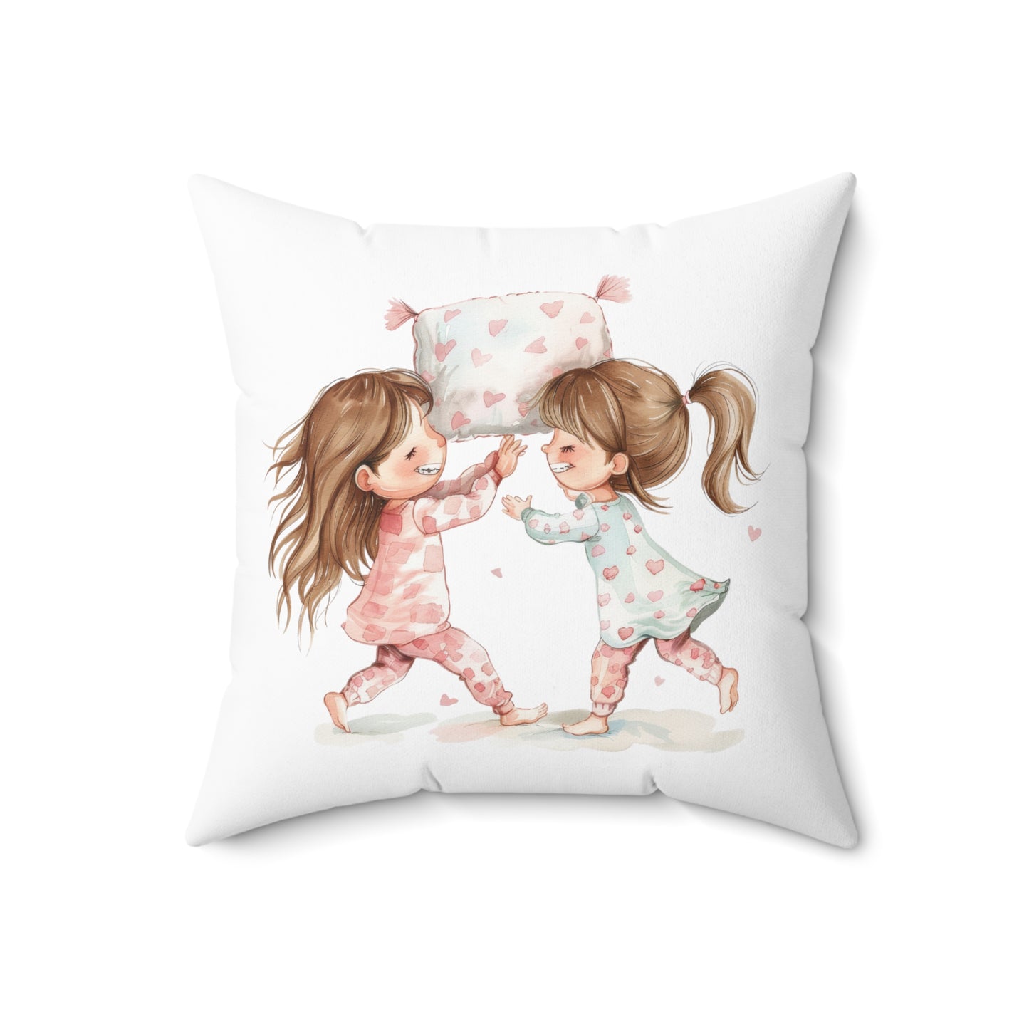 Spun Polyester Square Pillow with Removable Cover Watercolor Pajama Party Pillow Fight Tent Fort