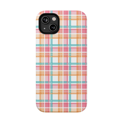 Impact-Resistant Phone Case - Summer Plaid Pink