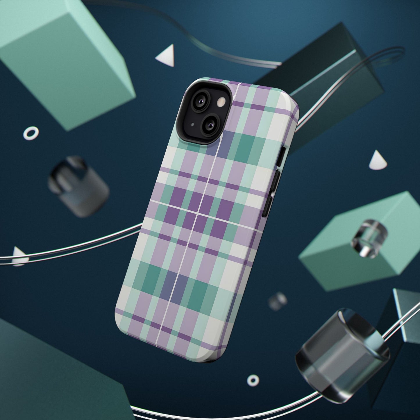 Impact-Resistant Phone Case - Spring Plaid Purple