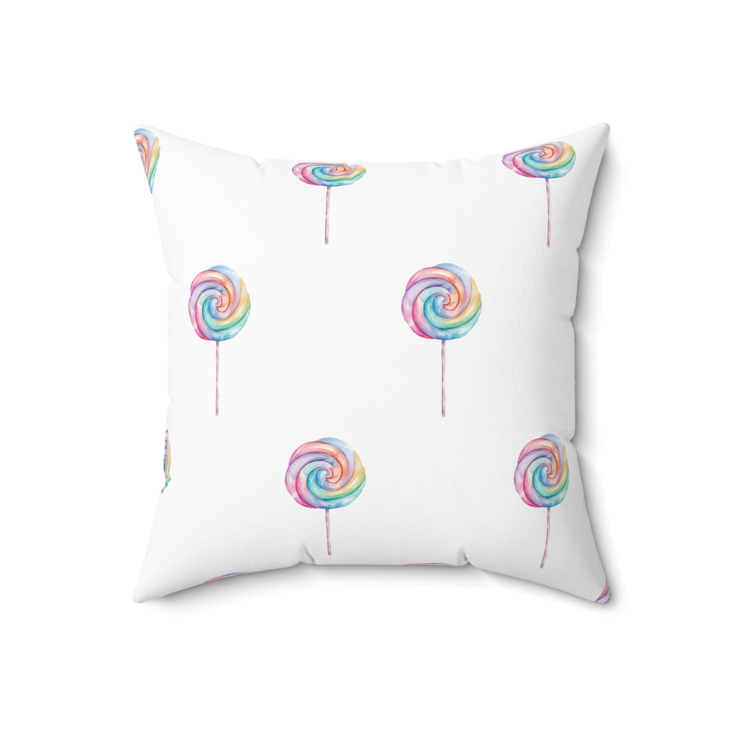 Spun Polyester Square Pillow with Removable Cover Watercolor Candy Land Lollipops