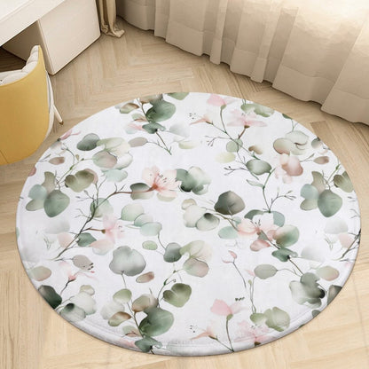 Round Plush Bath Mat- Elegant Eucalyptus Floral