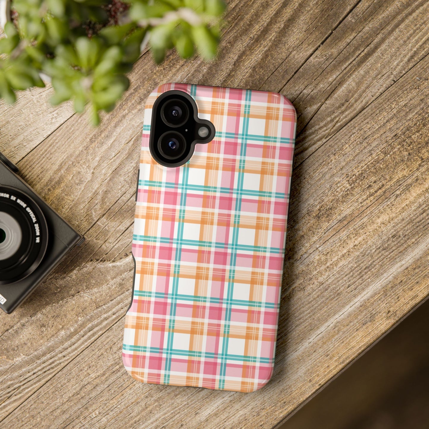 Impact-Resistant Phone Case - Summer Plaid Pink