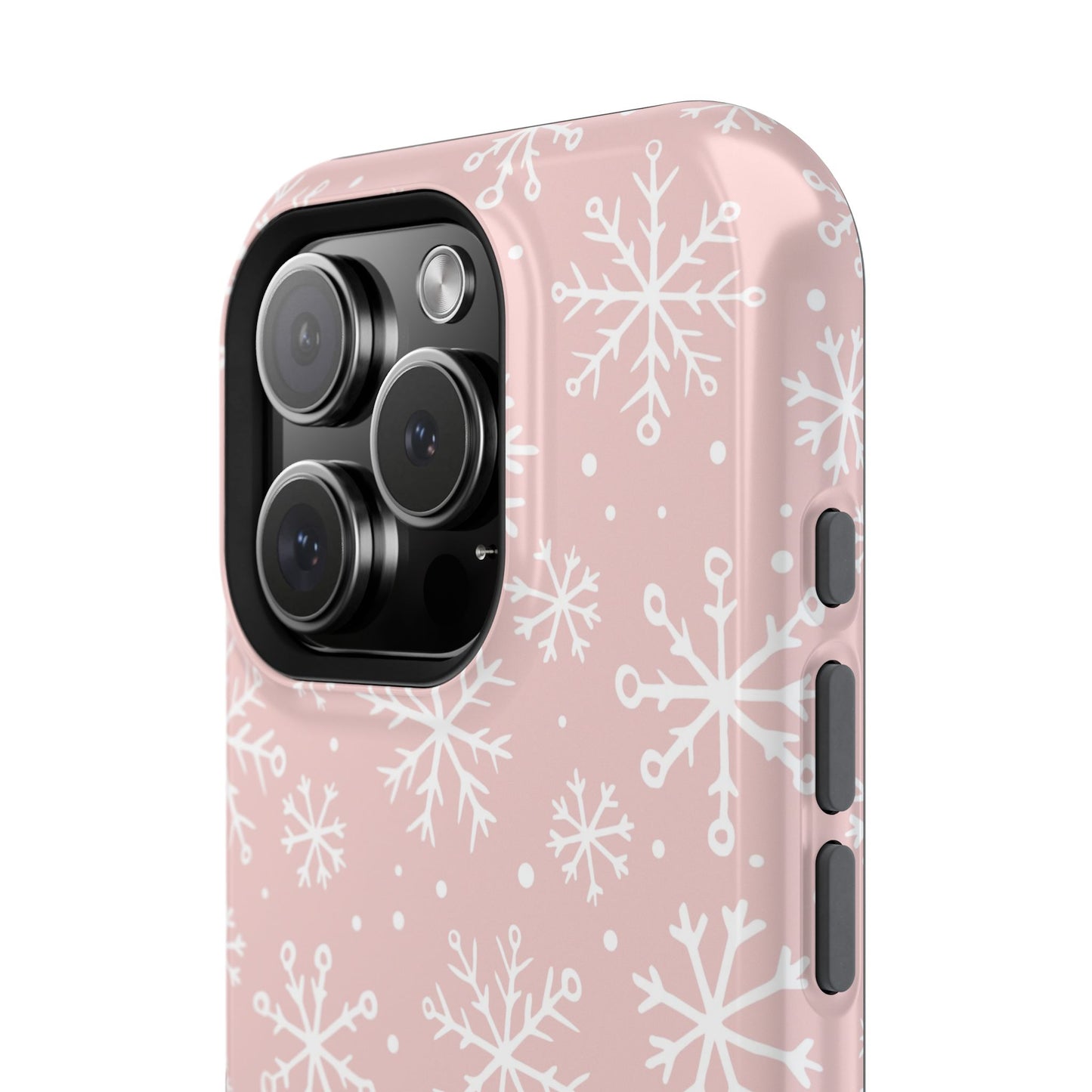 Pink White Snowflakes Impact-Resistant Phone Case