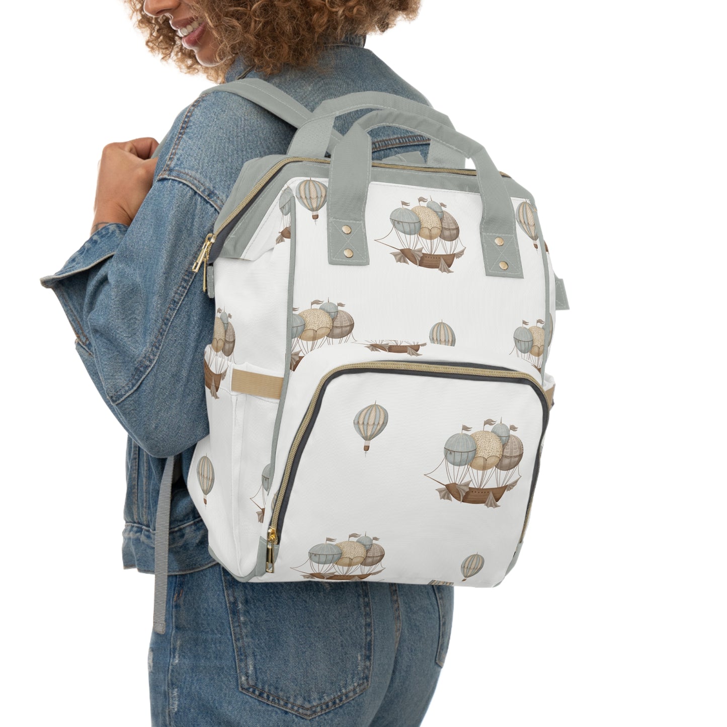 Classic Watercolor Balloon Ships Neutral Multifunctional Diaper Backpack