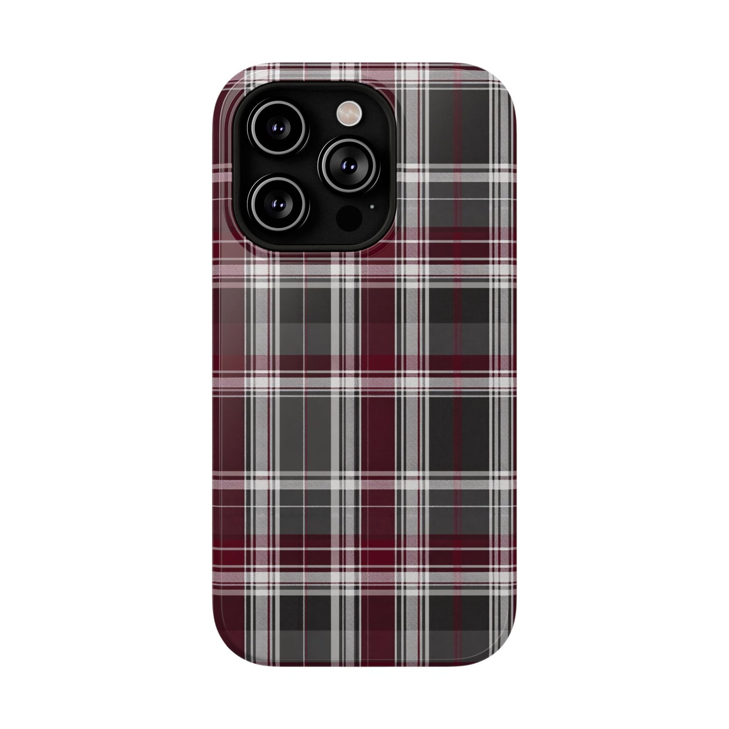 Stylish Plaid Impact-Resistant Phone Cases- Maroon Grey Plaid