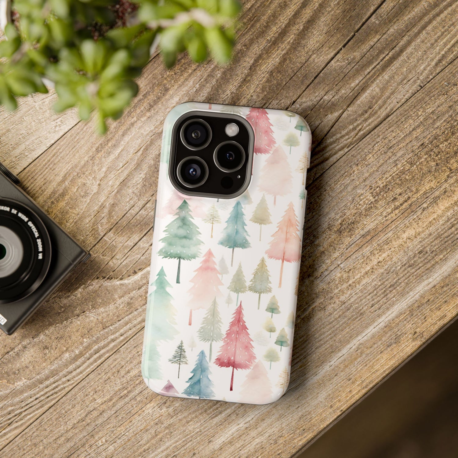 Watercolor Christmas Trees Impact-Resistant Phone Case, iPhone, Samsung
