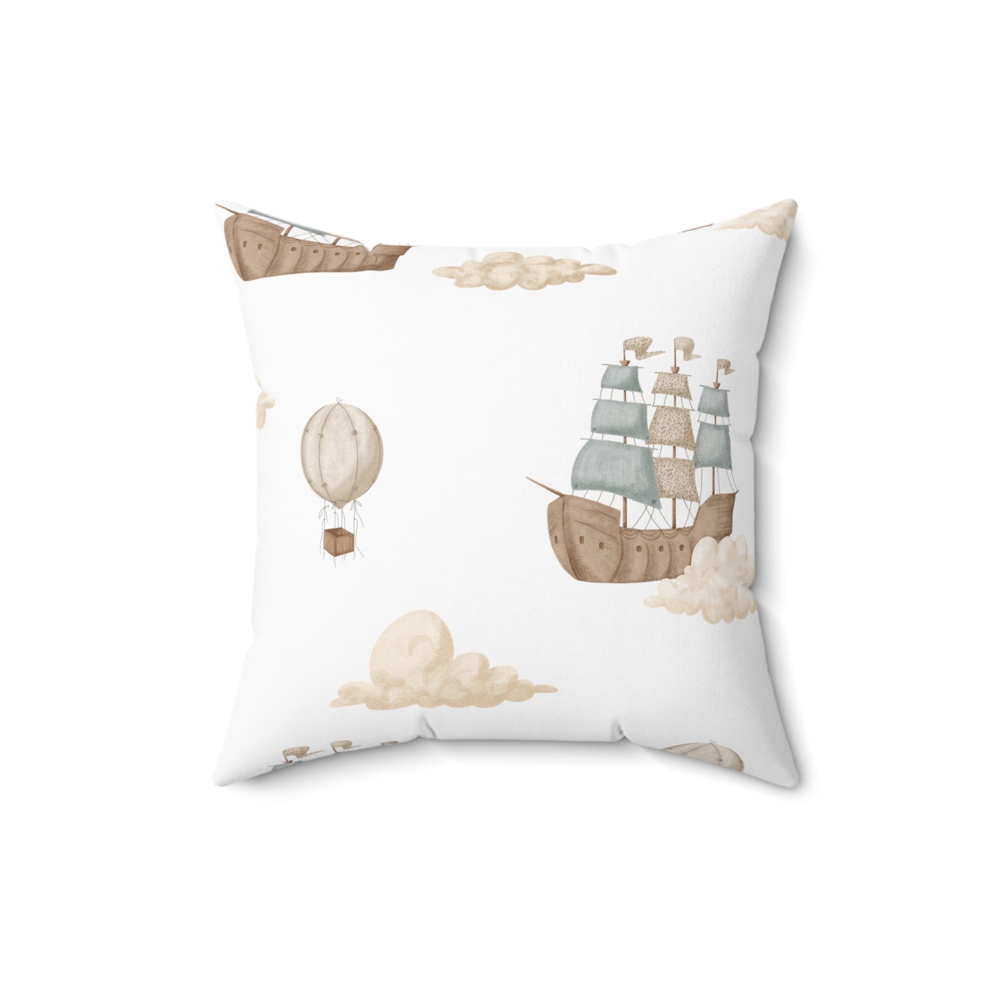 Spun Polyester Square Pillow with Removable Cover Memories of Dreams Pirate Ship Clouds