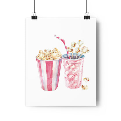 Giclée Art Print Watercolor Pink Pajama Party Popcorn and Soda