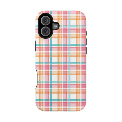 Impact-Resistant Phone Case - Summer Plaid Pink