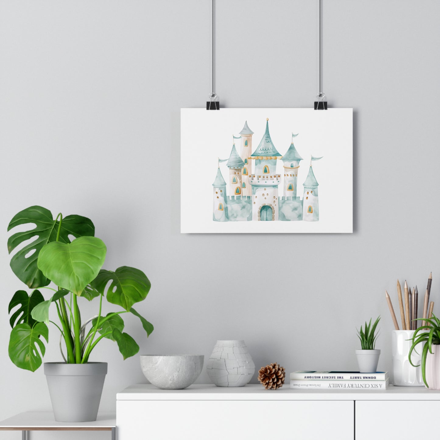 Giclée Art Print Watercolor Teal Princess Castle 1