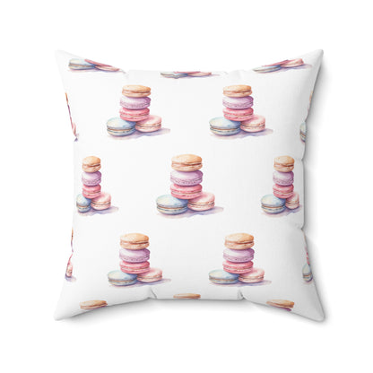 Spun Polyester Square Pillow with Removable Cover Watercolor Candy Land Macarons