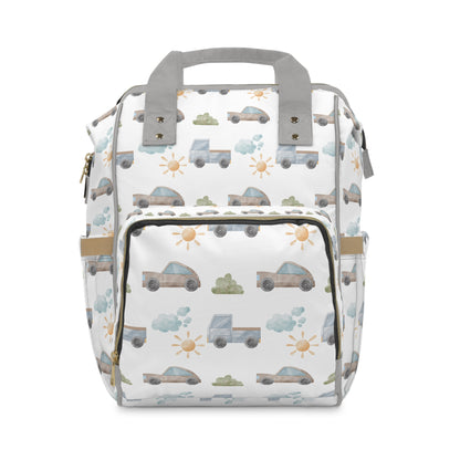 Classic Transportation Cars Blue/Grey Multifunctional Diaper Backpack