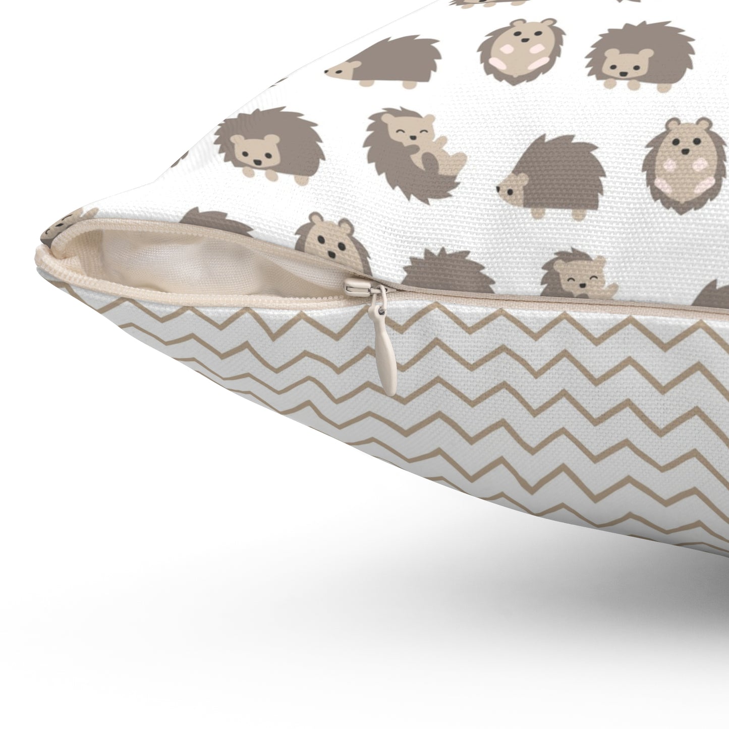 Spun Polyester Square Pillow with Removable Cover Hedgehog Playdate Neutral Chevron