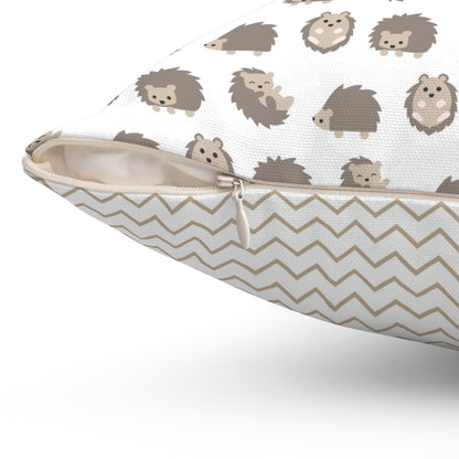 Spun Polyester Square Pillow with Removable Cover Hedgehog Playdate Neutral Chevron