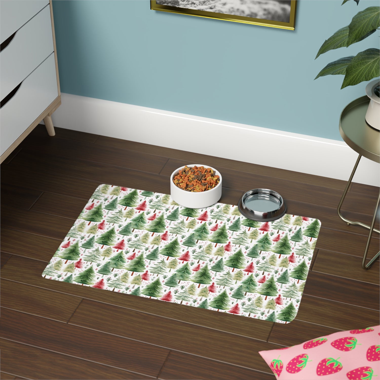 Pet Food Mat- Watercolor Christmas Trees