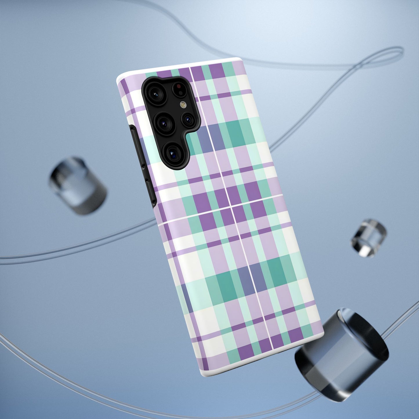 Impact-Resistant Phone Case - Spring Plaid Purple