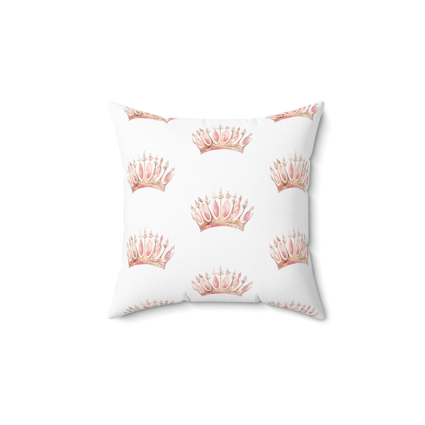 Spun Polyester Square Pillow with Removable Cover Watercolor Pink Princess Crown