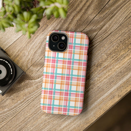 Impact-Resistant Phone Case - Summer Plaid Pink