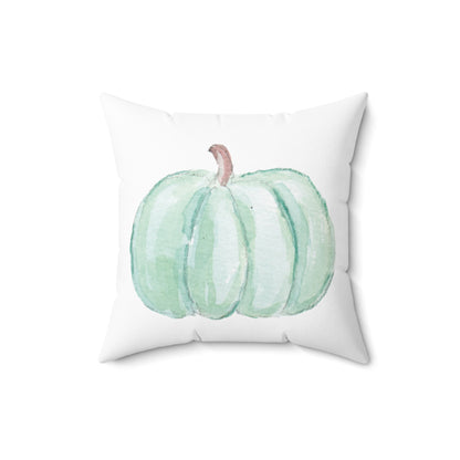 Spun Polyester Square Pillow with Removable Cover Watercolor Pumpkin Love Teal